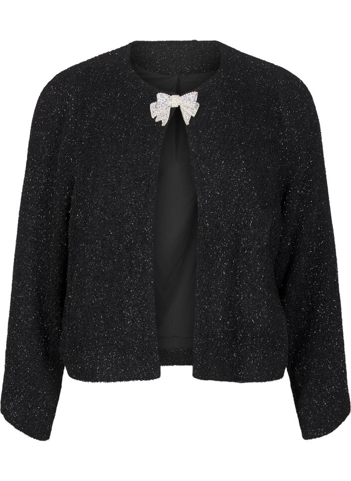 Jacke mit Schleife und Glitzerfaden, Black, Packshot image number 0