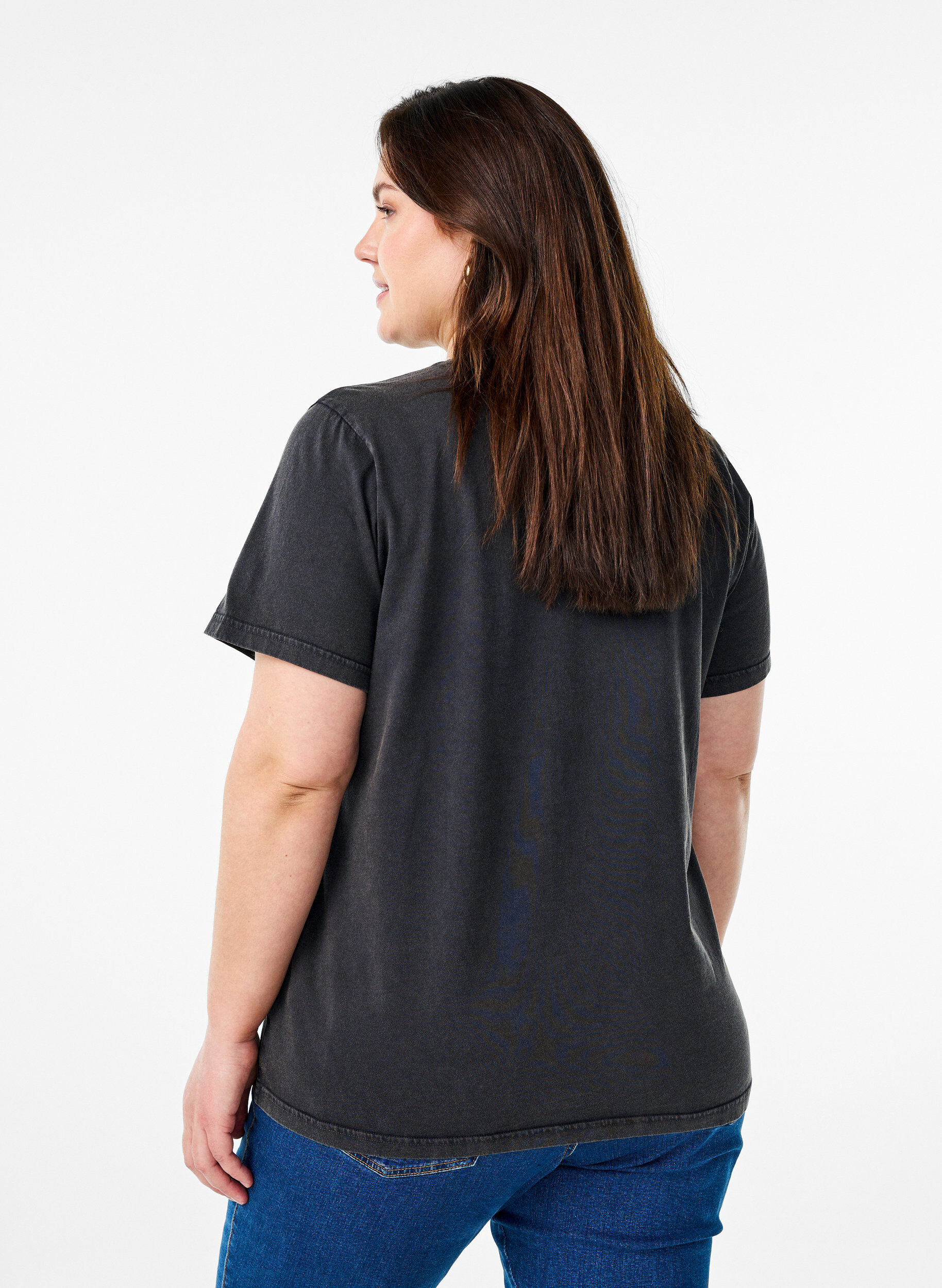 Zizzi T-shirt en coton biologique avec une impression cool, Gris anthracite, Model image number 2