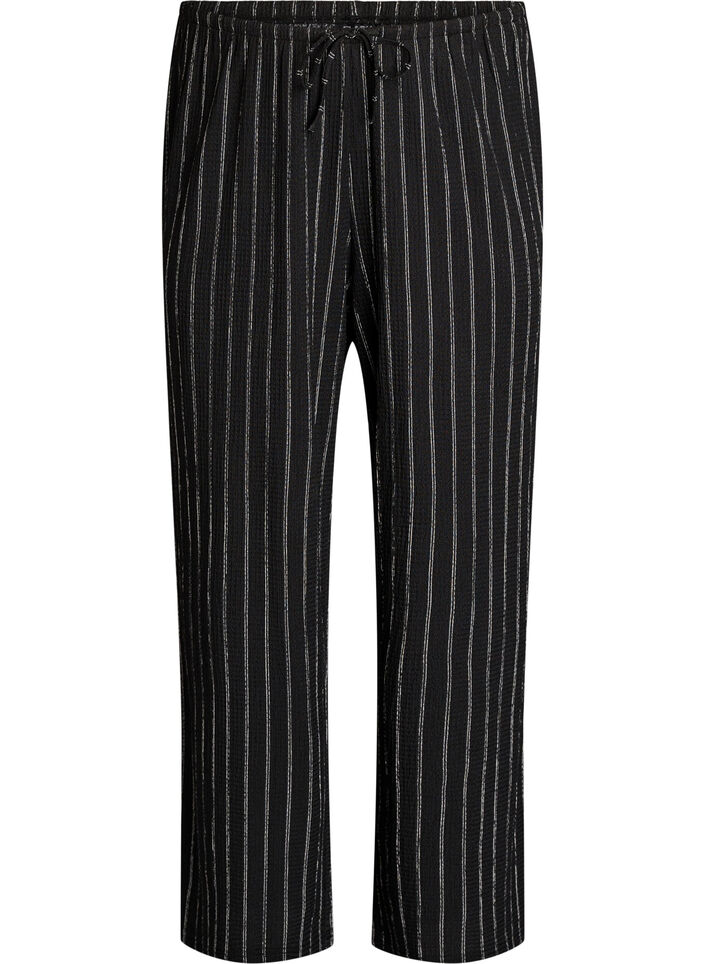 Pantalon large en tissu l&eacute;ger et textur&eacute;, Noir, Packshot image number 0