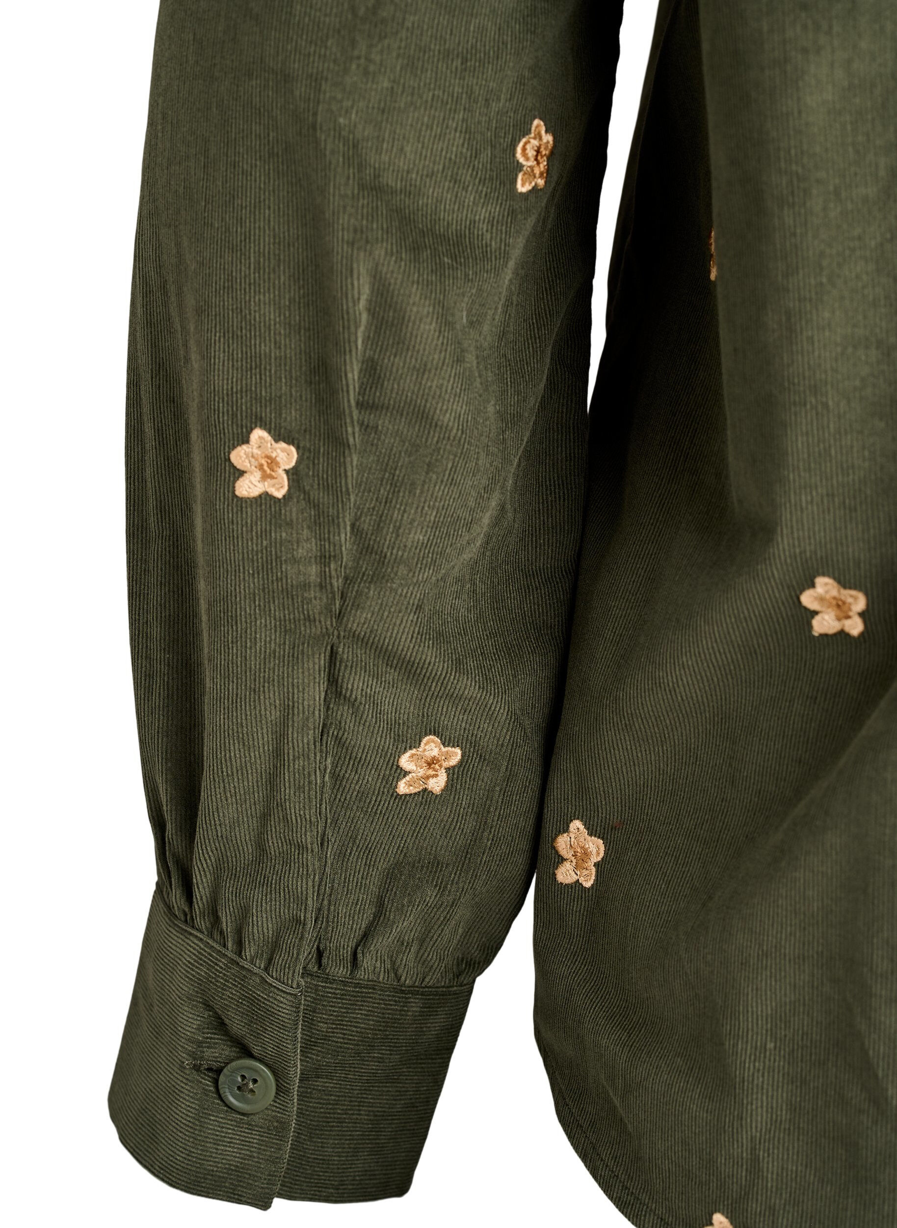 Zizzi Cordbluse mit gestickten Blumen, Gr&uuml;n, Packshot image number 3