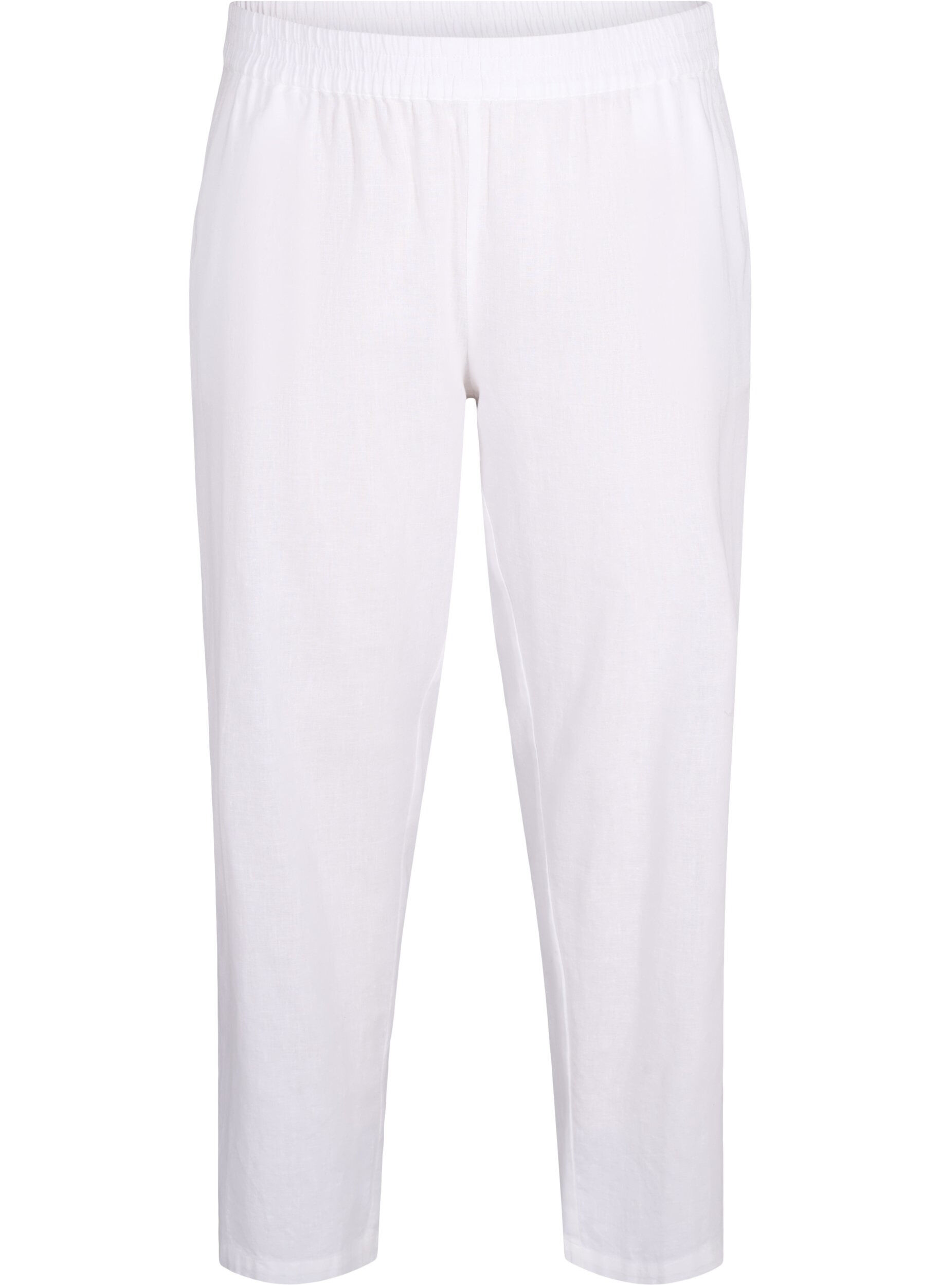 Zizzi Einfarbige Baumwollhose mit Leinen, Bright White, Packshot image number 0