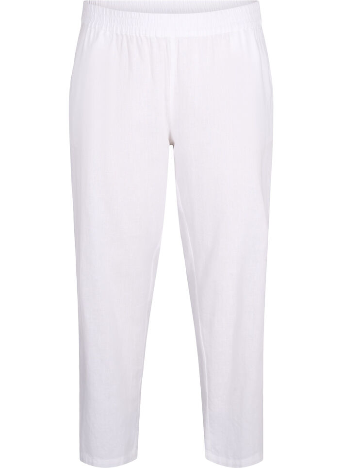 Pantalon en coton uni avec du lin, Bright White, Packshot image number 0