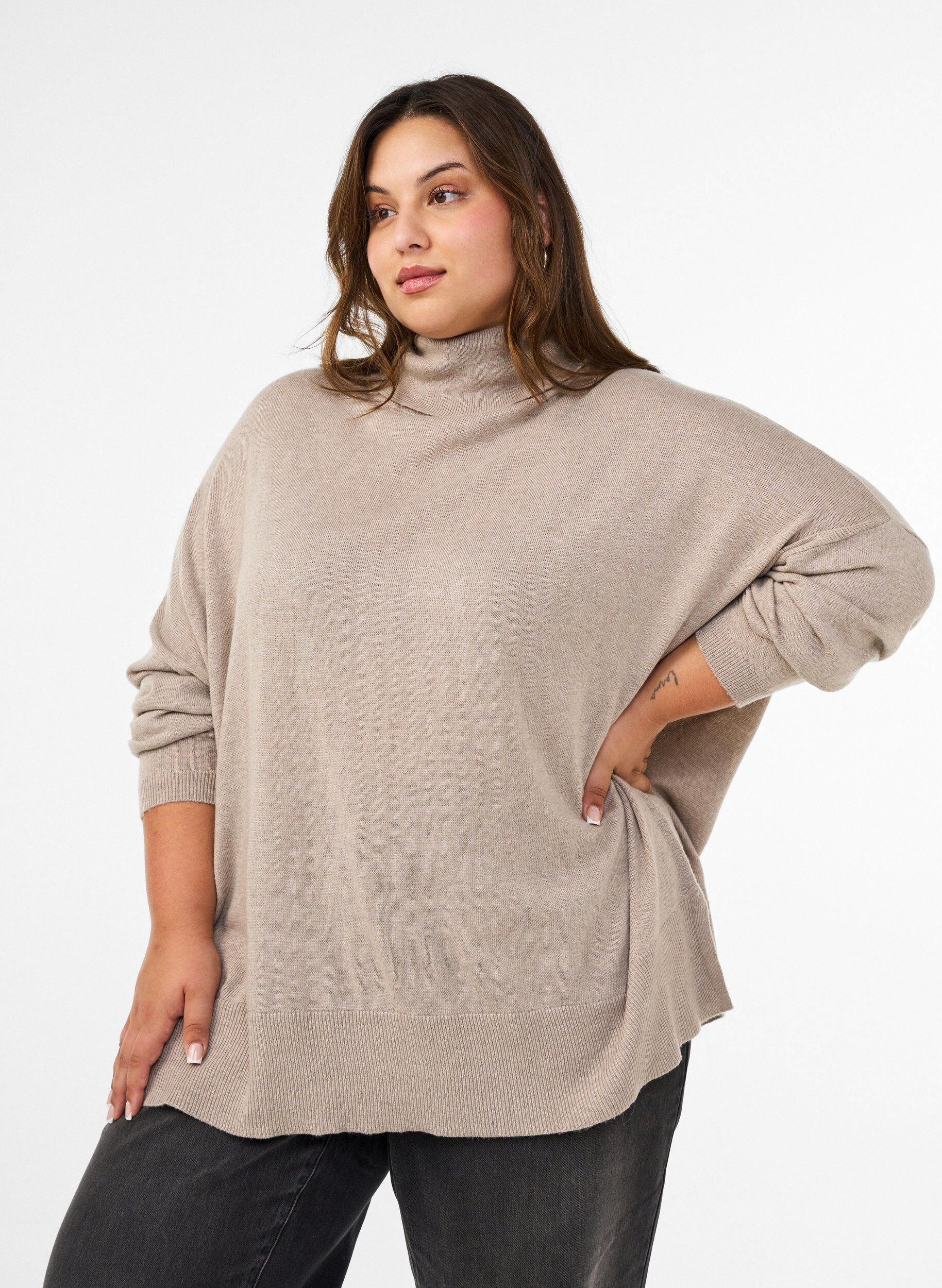 ZizziPull &agrave; col roul&eacute; &agrave; coupe ample, Beige, Model image number 0