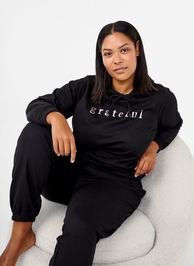 Sweat à capuche avec imprimé, Noir, Image image number 0