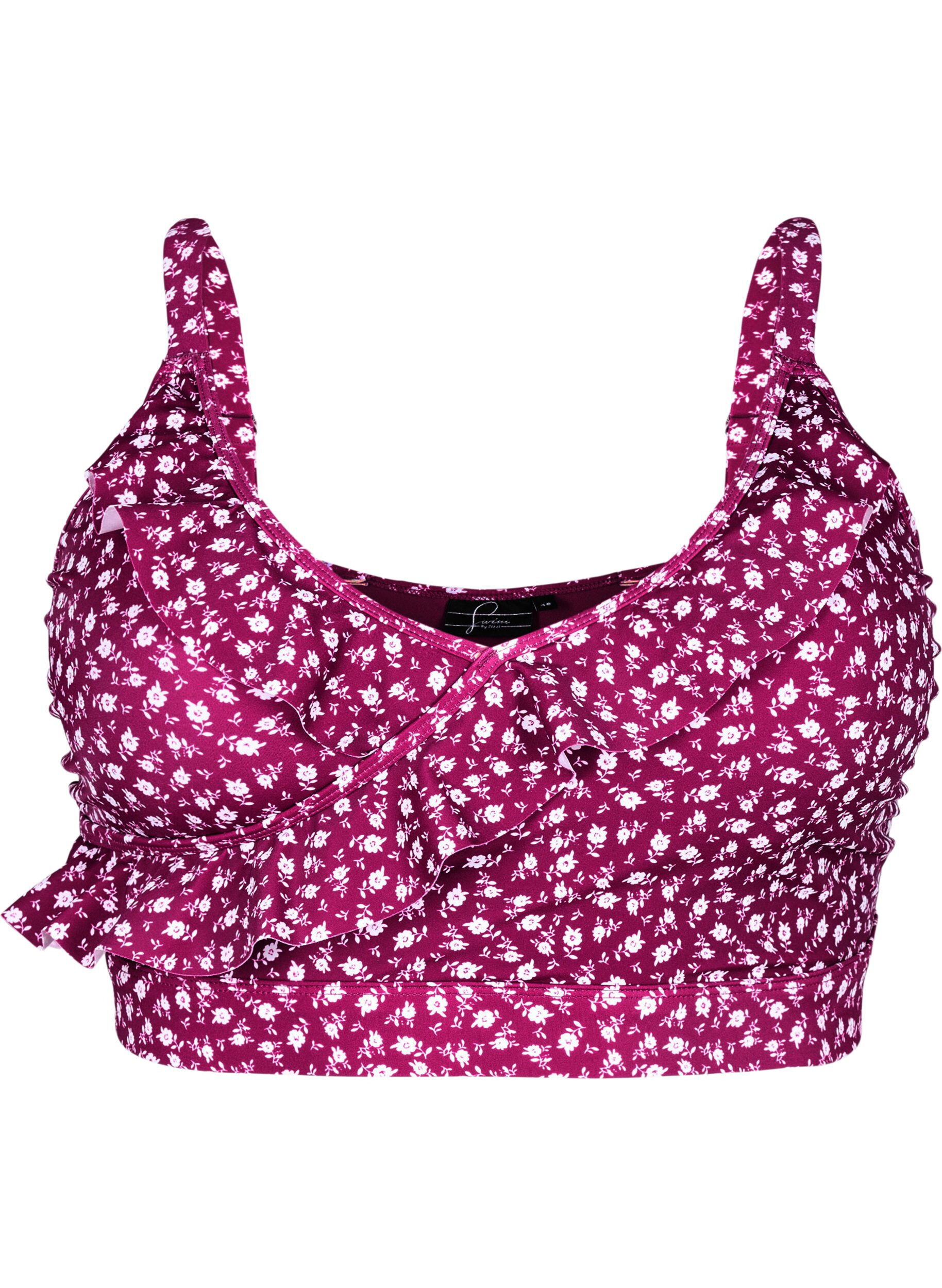 Zizzi Gebl&uuml;mtes Bikinioberteil mit R&uuml;schendetails, Rot, Packshot image number 0