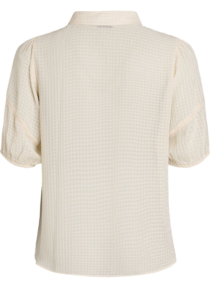 Bluse aus Seersucker mit Bindeband, Beige, Packshot image number 1