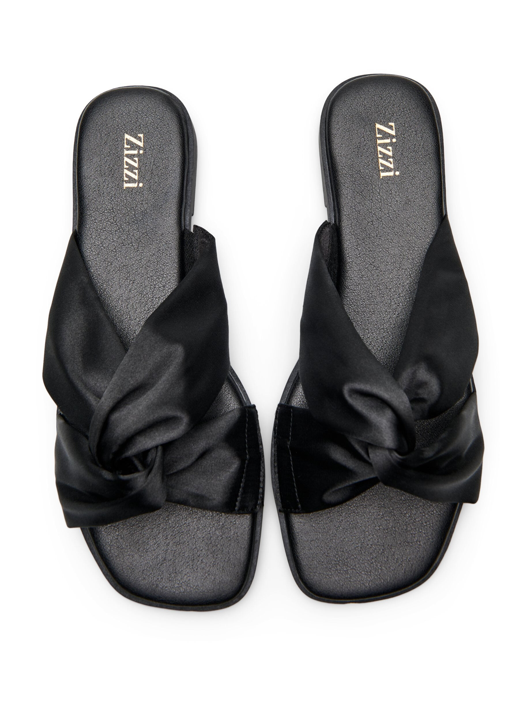 Zizzi Flache Sandalen mit gekreuzten Satinriemen, Schwarz, Packshot image number 1