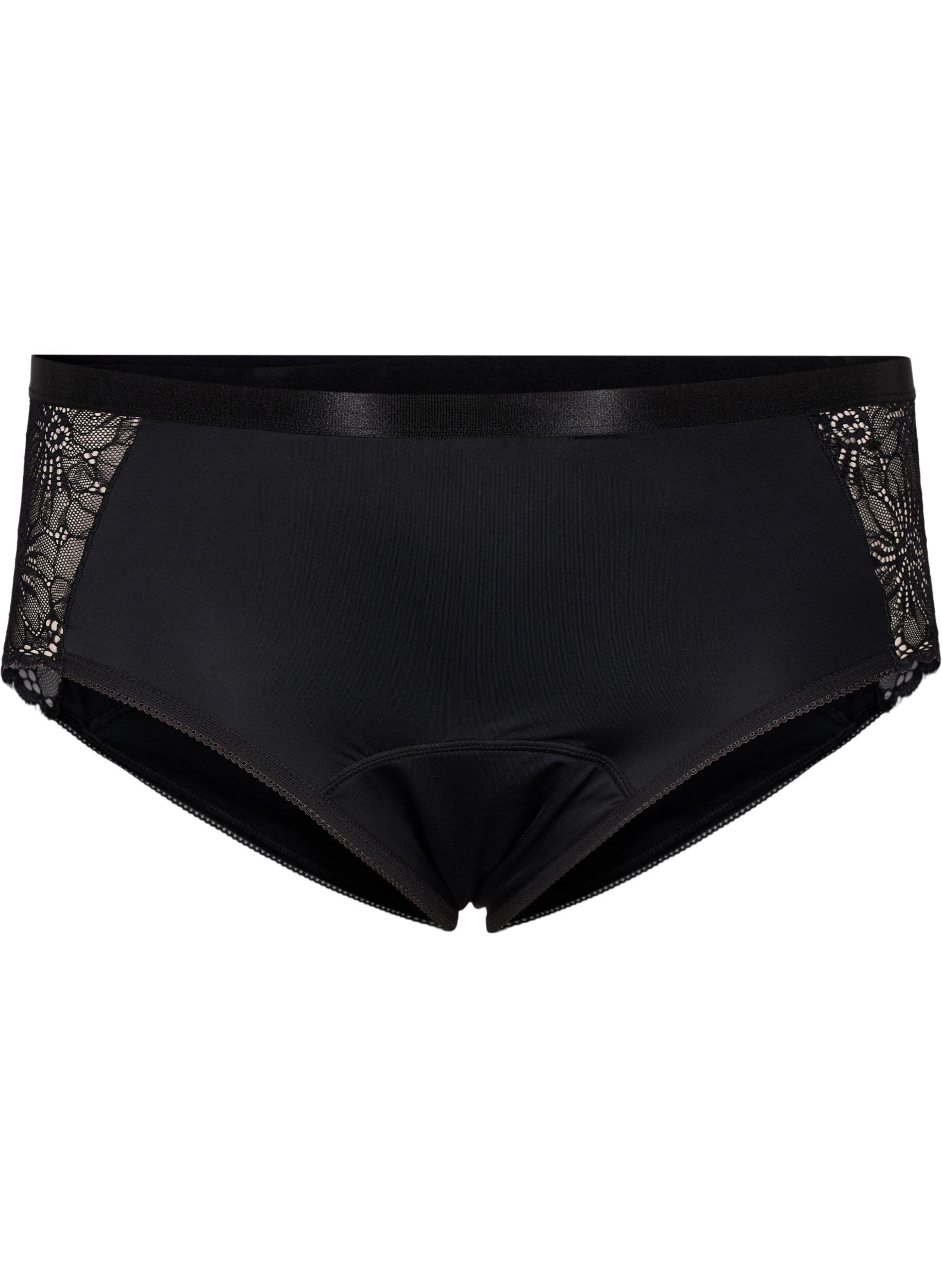 Zizzi Culottes menstruelles &agrave; dentelle de taille normale, Black, Packshot image number 0