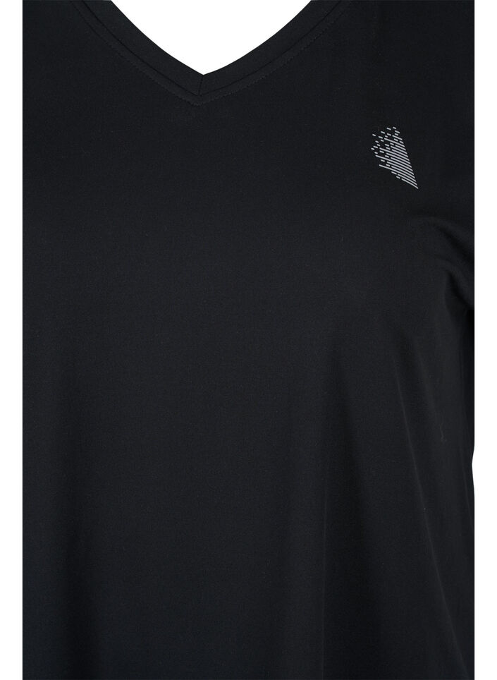 Kurzarm Trainingsshirt mit V-Ausschnitt, Schwarz, Packshot