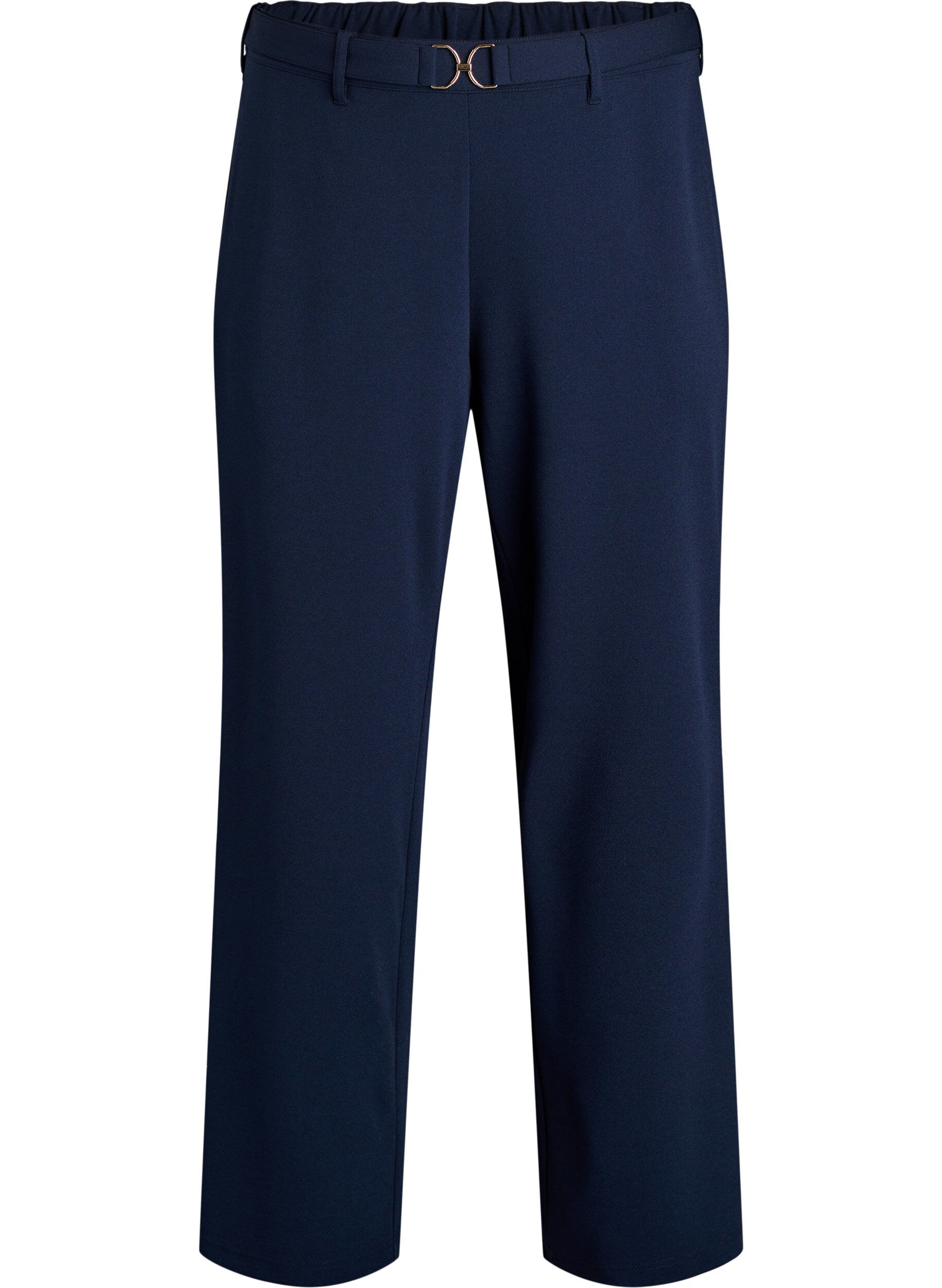Zizzi Pantalon taille haute avec ceinture et boucle dor&eacute;e, Bleu, Packshot image number 0