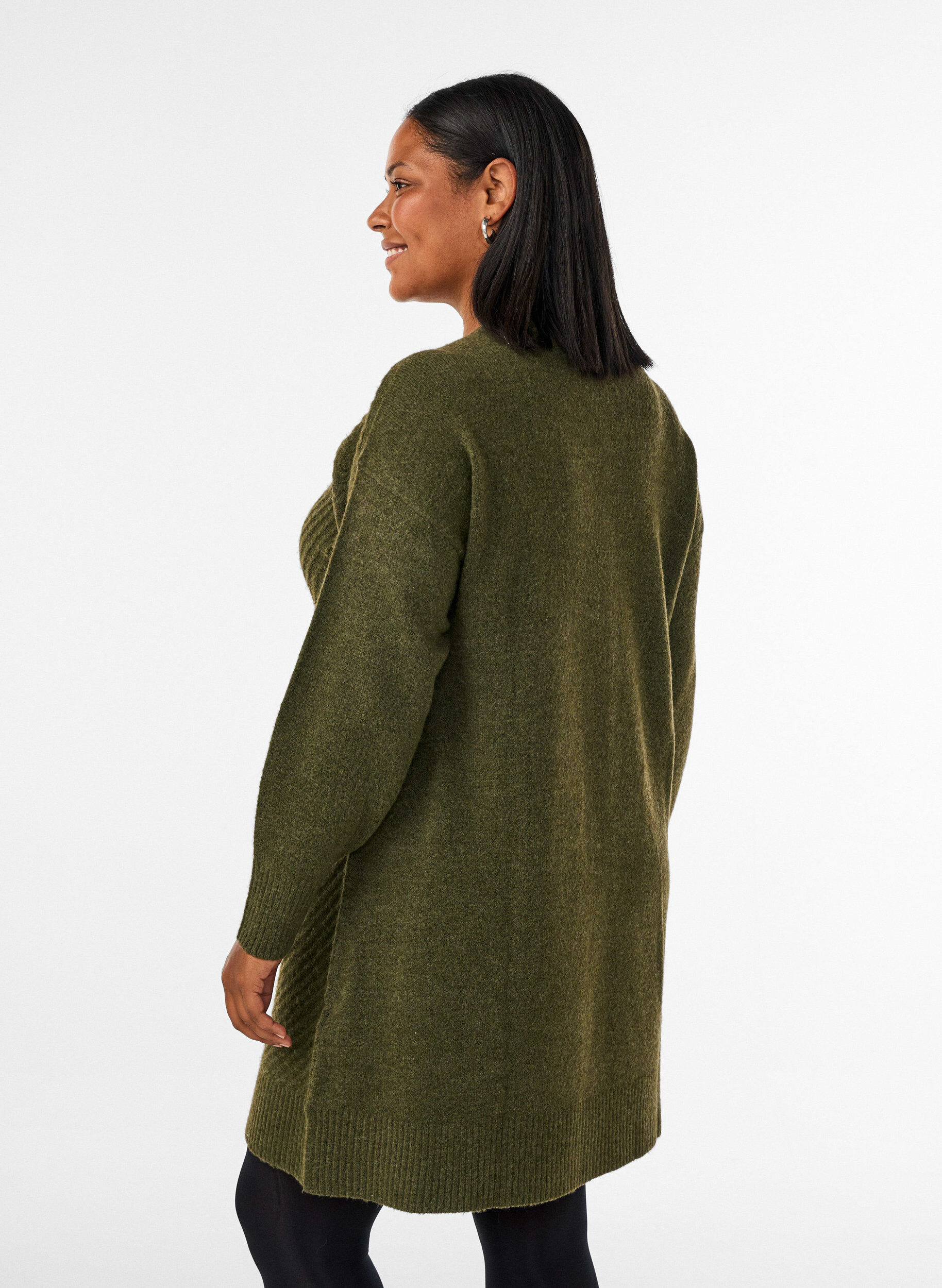 ZizziRobe courte en maille avec un motif textur&eacute; en V, Vert fonc&eacute;, Model image number 2