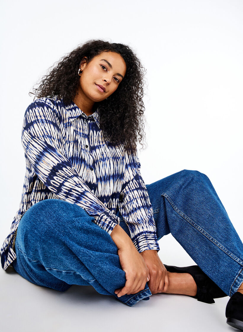 Gemusterte Bluse, Blau, Image image number 0