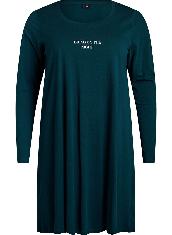 Chemise de nuit &agrave; manches longues en coton bio, Vert fonc&eacute;, Packshot image number 0