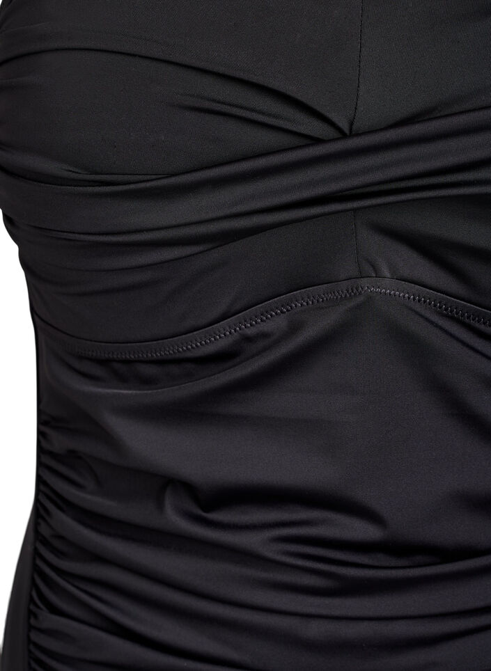 Maillot de bain bandeau avec drap&eacute; et bonnets rembourr&eacute;s, Noir, Packshot