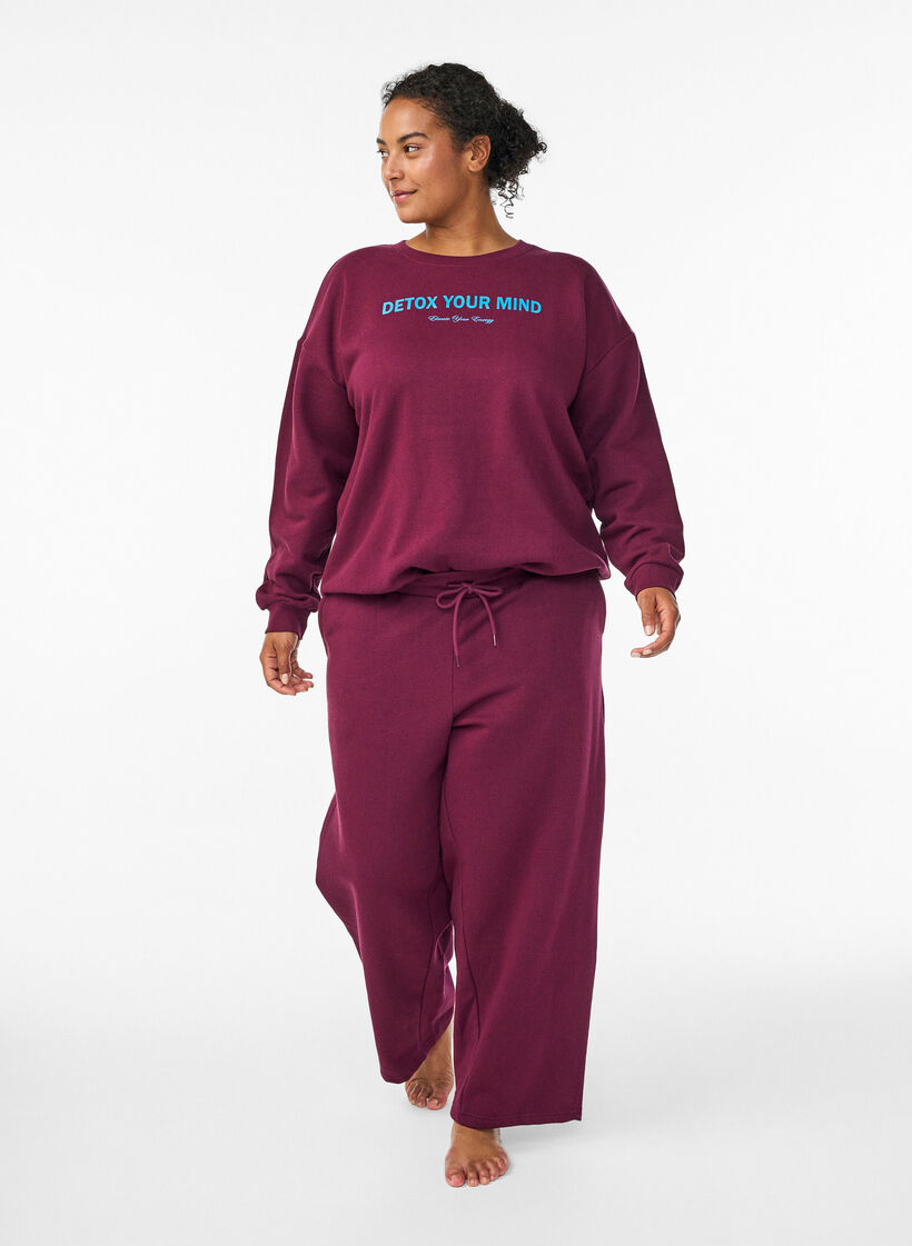 Sweat-shirt avec imprim&eacute; texte, Bordeaux fonc&eacute;, Model image number 1