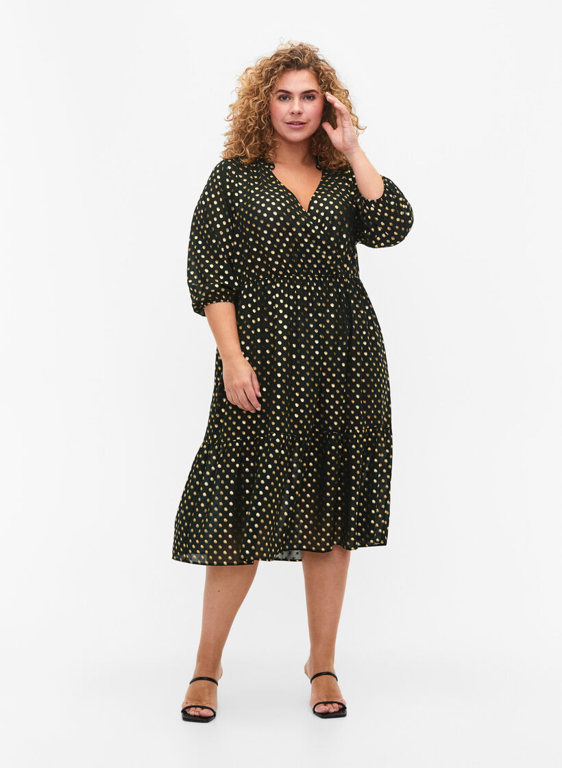 Robe avec imprimé à pois et manches 3/4, Scarab w. Gold, Model image number 2