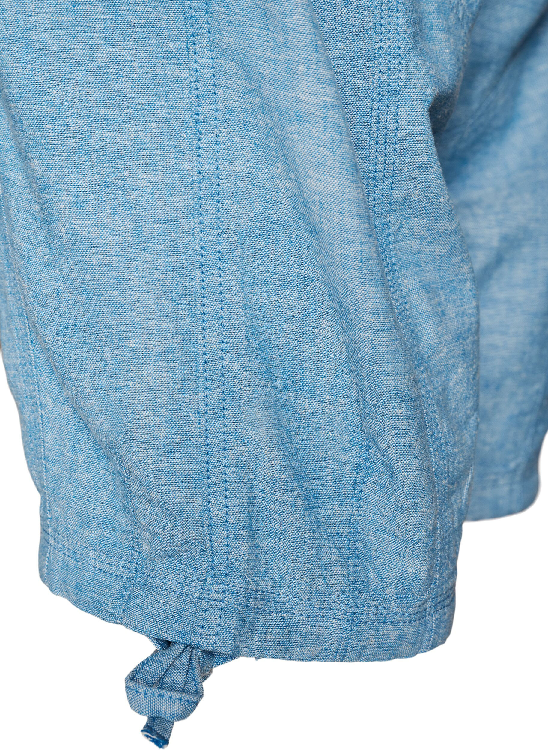 Zizzi Caprihose aus Baumwolle und Leinen mit elastischem Bund und Bindeband, Blau, Packshot image number 3