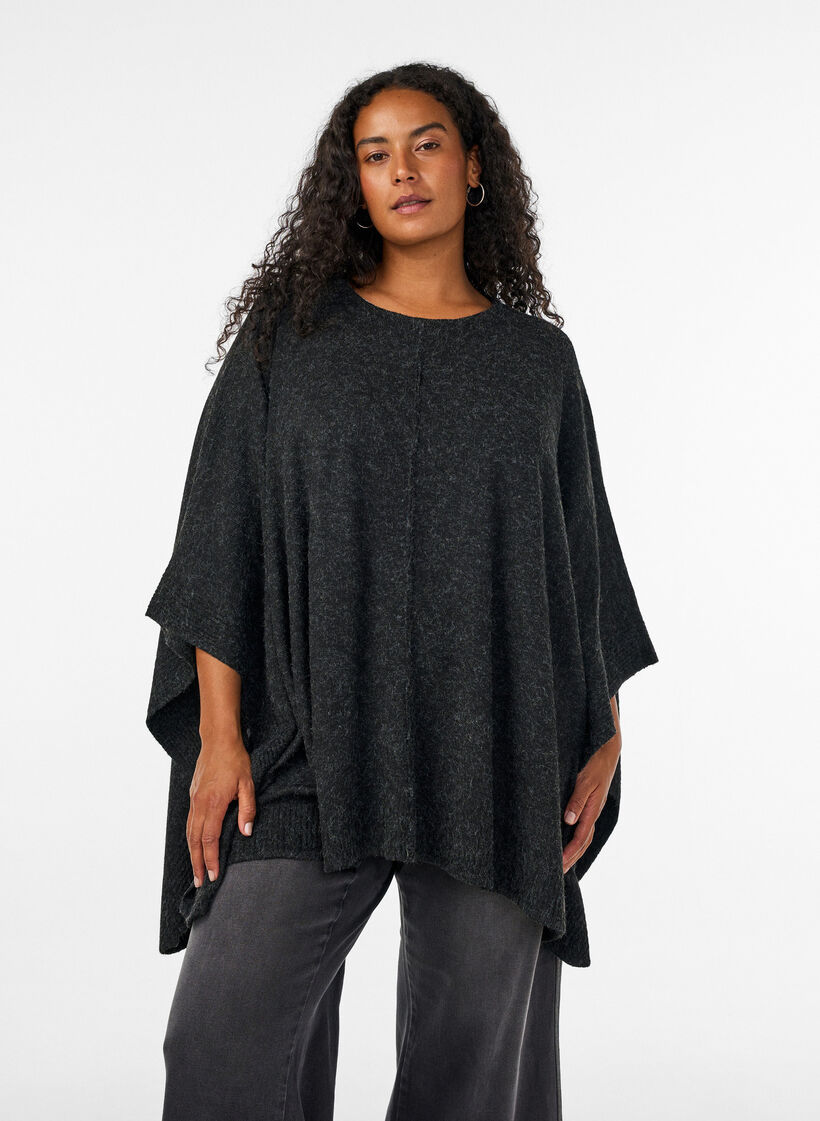Poncho en maille &agrave; col rond, Gris anthracite, Model image number 0