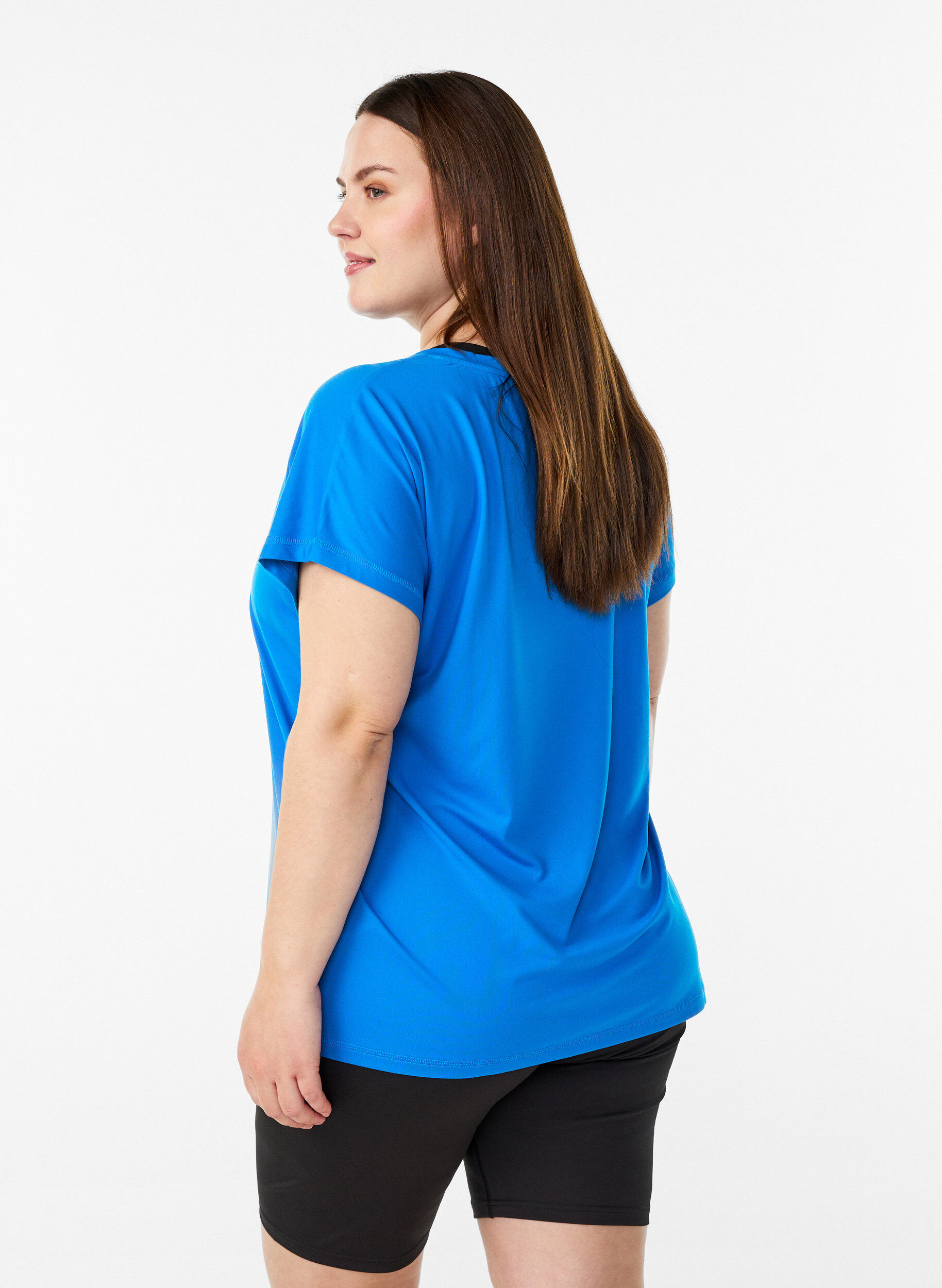 Zizzi Lockeres Trainings-T-Shirt mit V-Ausschnitt, Blau, Model image number 2