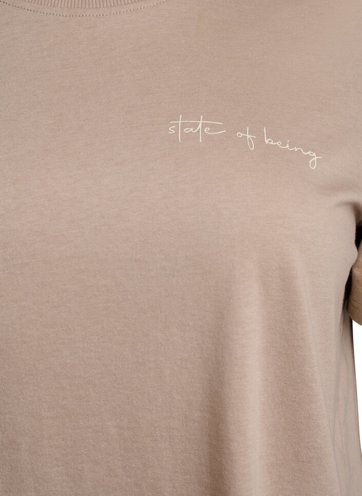 T-shirt avec imprim&eacute; de texte et col rond, Marron, Packshot image number 2