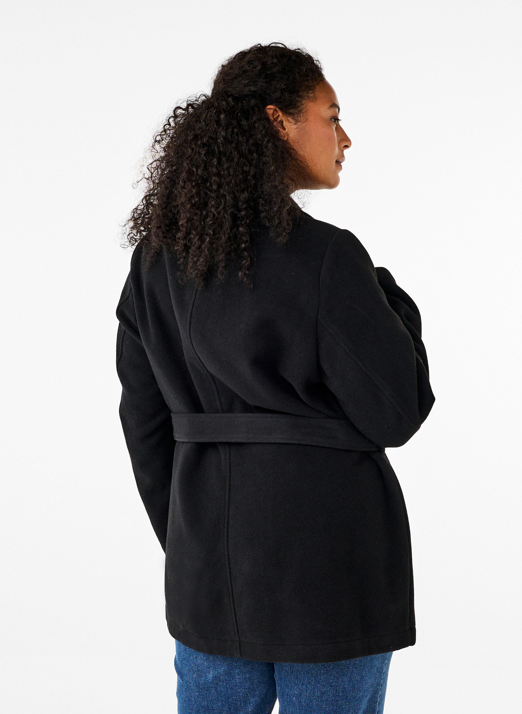 Zizzi Kurze Wolljacke mit G&uuml;rtel, Black, Model image number 1