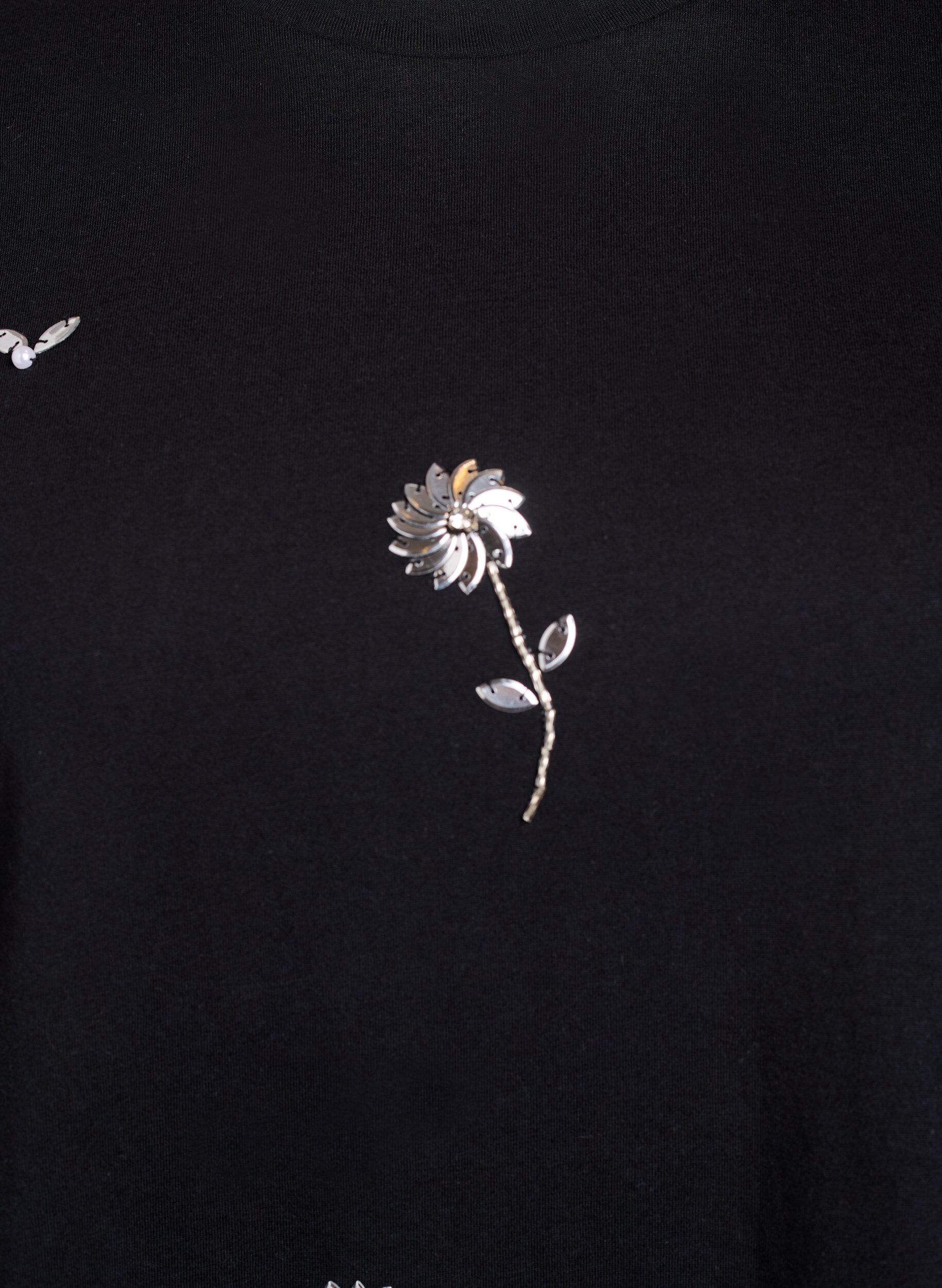 Zizzi T-Shirt mit Pailletten-Blumen, Schwarz, Packshot image number 2