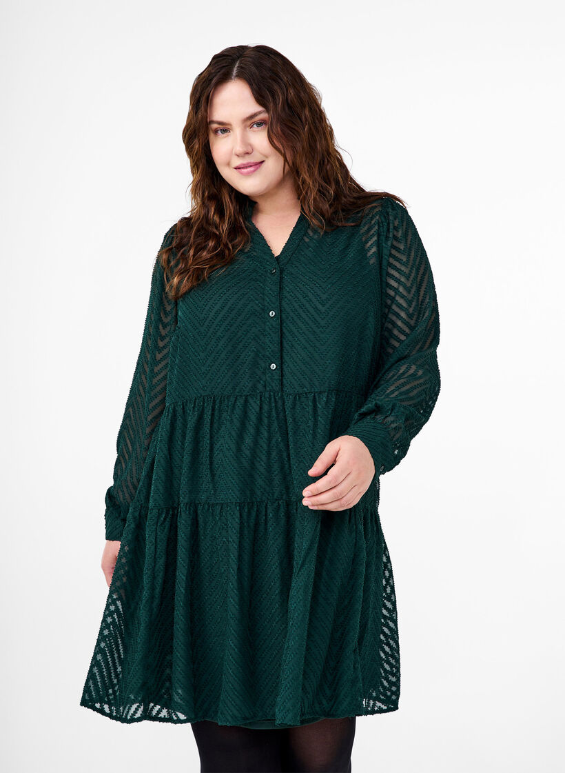 Strukturiertes kurzes Kleid mit Rüschenkragen, Scarab, Model image number 0