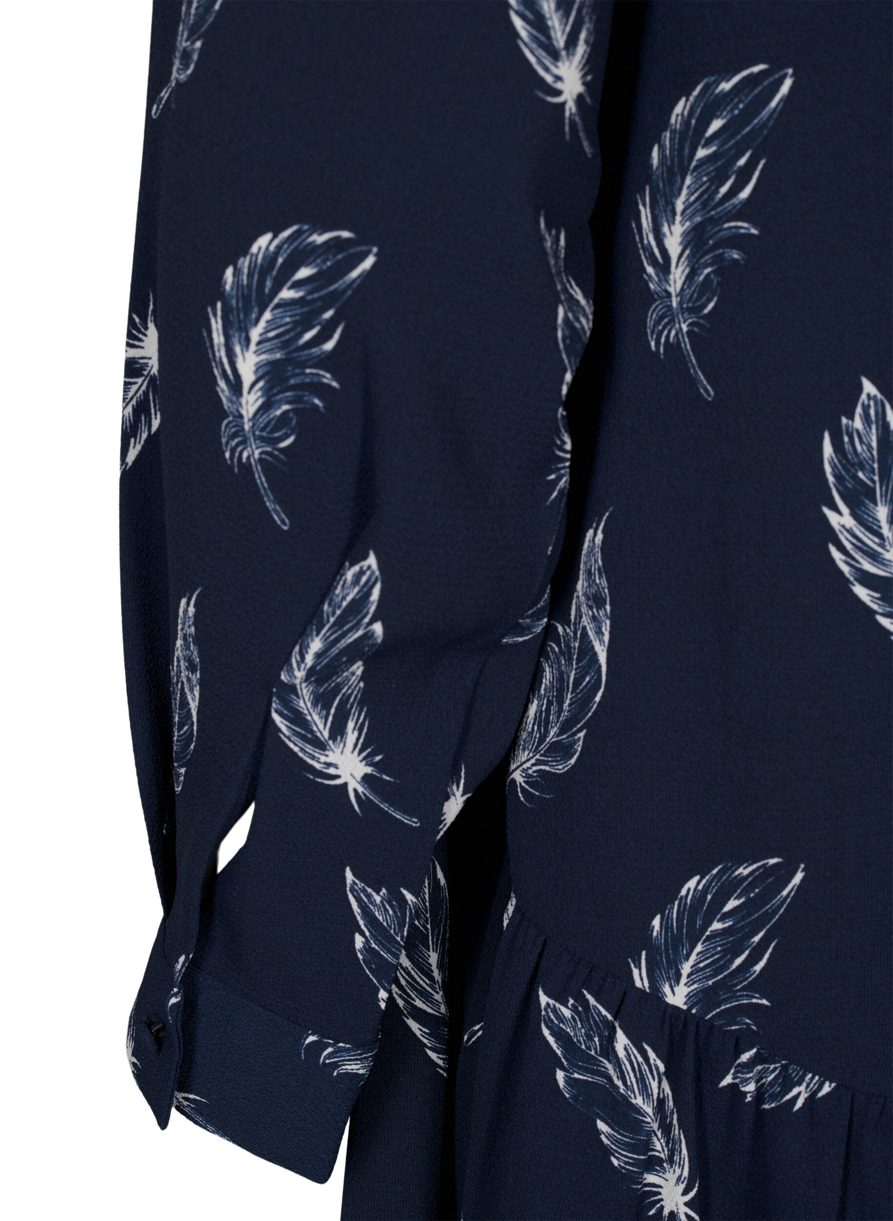 Zizzi Midi-Kleid mit langen &Auml;rmeln, Navy B. Feather AOP, Packshot image number 3