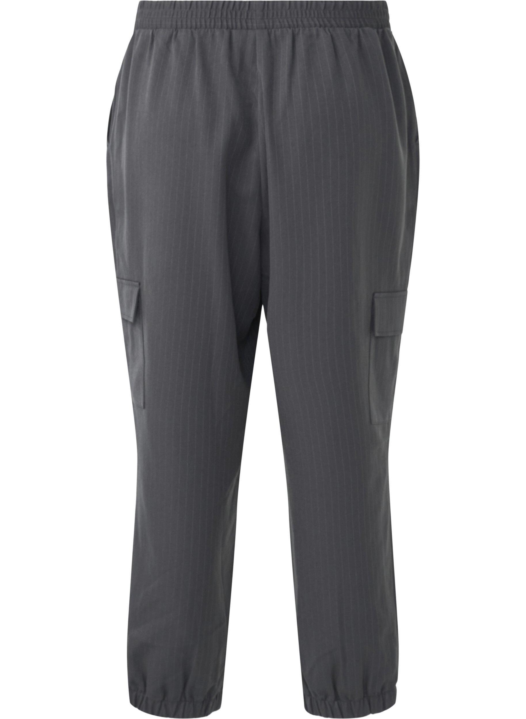Zizzi Pantalon avec poches cargo et taille &eacute;lastiqu&eacute;e, Gris anthracite, Packshot image number 1