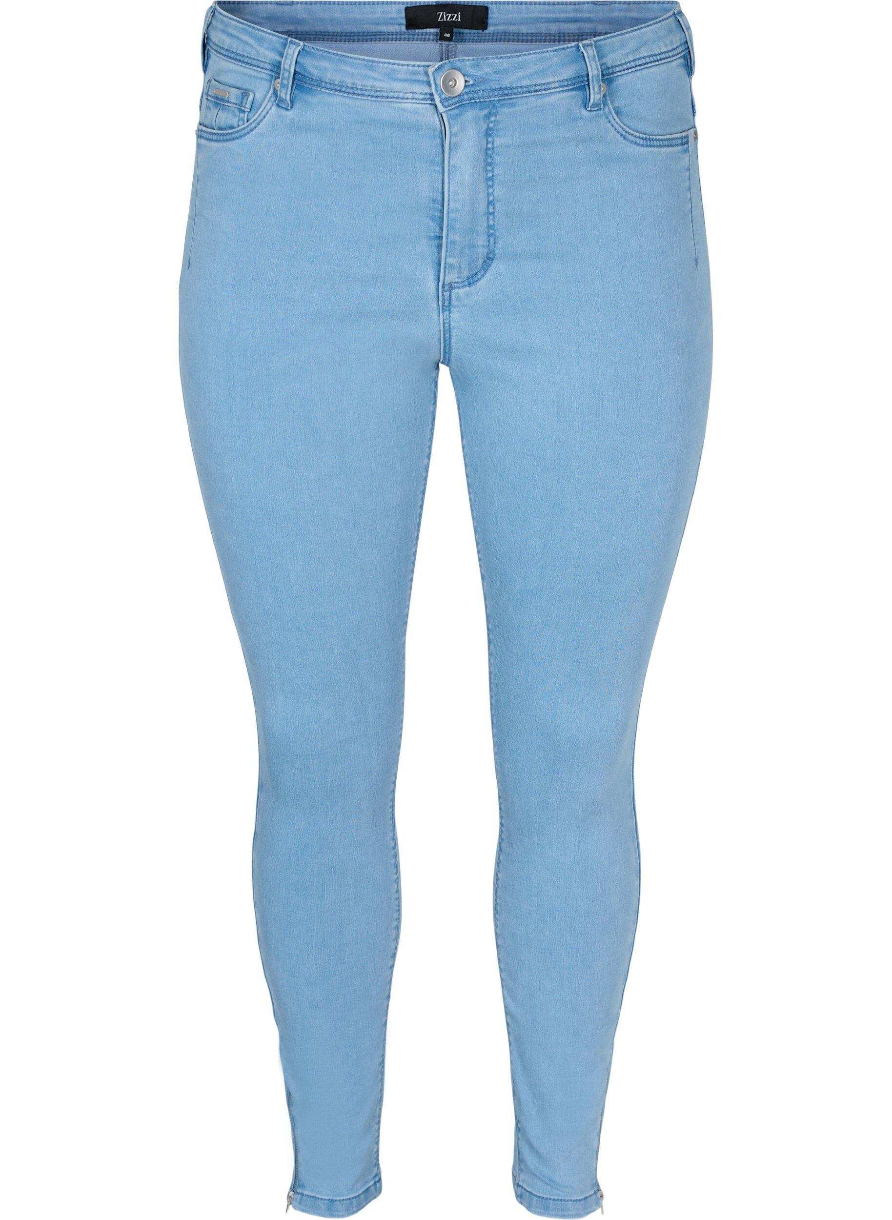 Zizzi Cropped Amy Jeans mit Rei&szlig;verschluss, Blau, Packshot image number 0