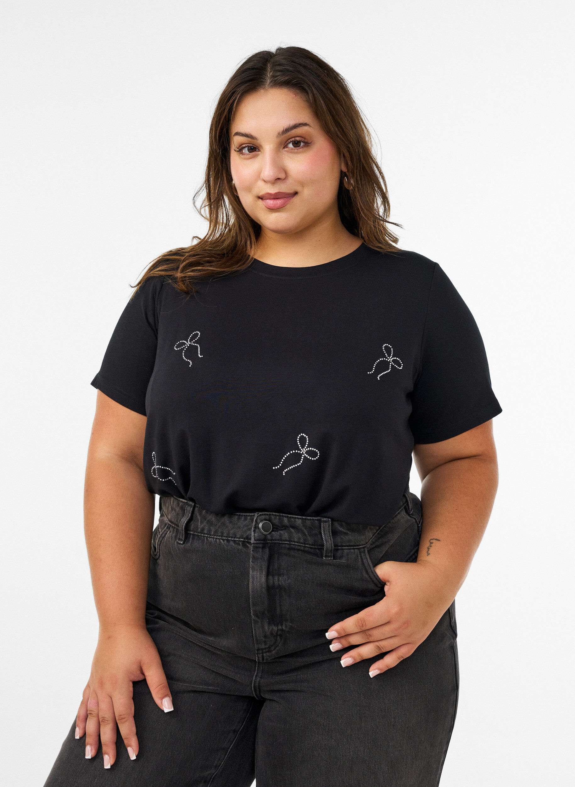 ZizziT-shirt en viscose avec strass, Noir, Model image number 0