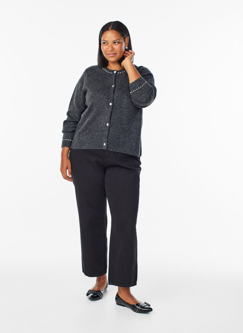 Gilet avec strass et boutons décoratifs, Gris anthracite, Model image number 1