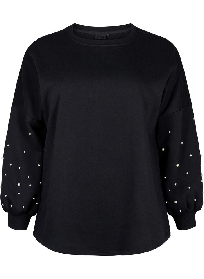 Sweatshirt mit Perlen, Black, Packshot image number 0