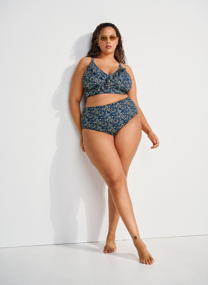 Culotte de bikini imprim&eacute;e et taille haute, Vert, Image image number 0