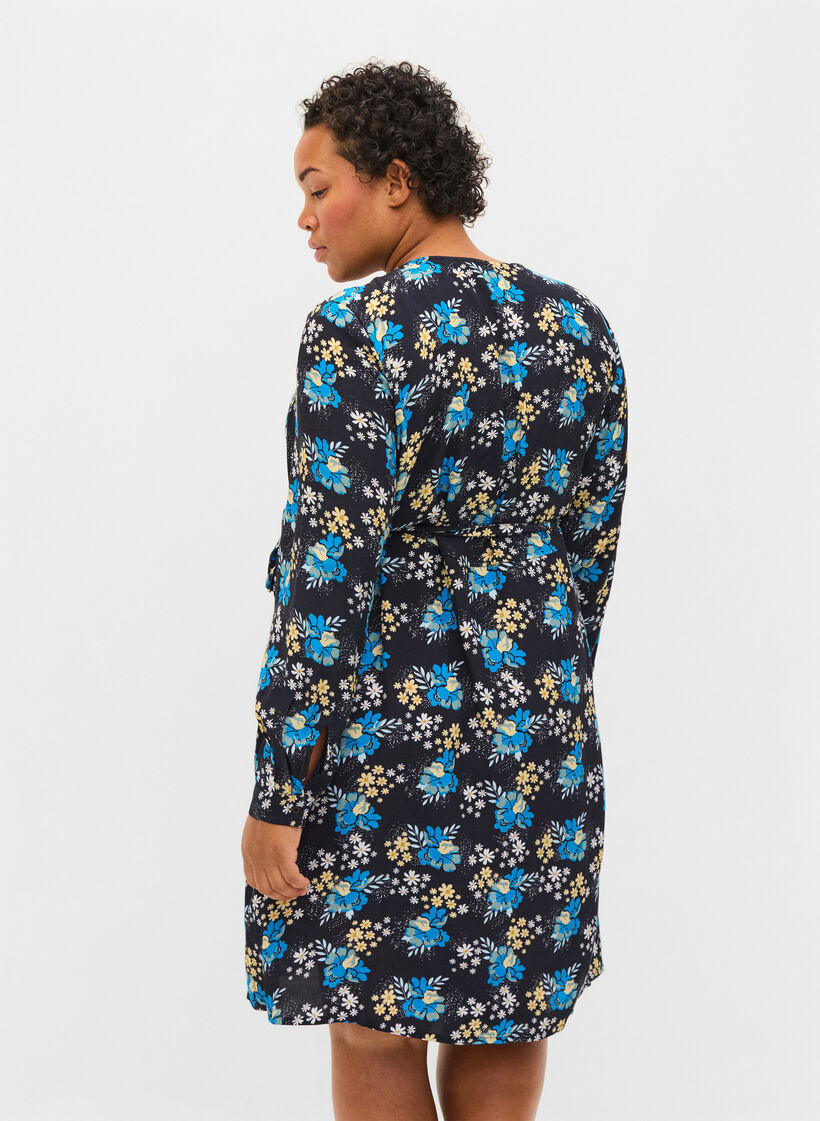 Robe cache-cœur de grossesse à fleurs en viscose, Bleu, Model image number 2