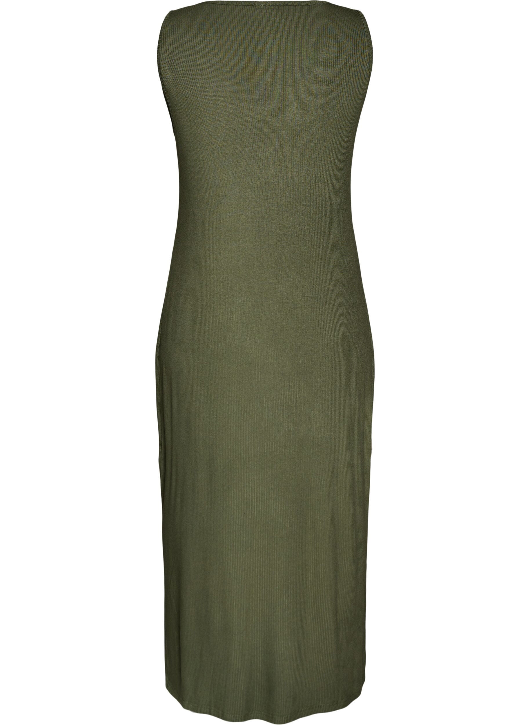 Zizzi&Auml;rmelloses geripptes Kleid aus Viskose, Gr&uuml;n, Packshot image number 1