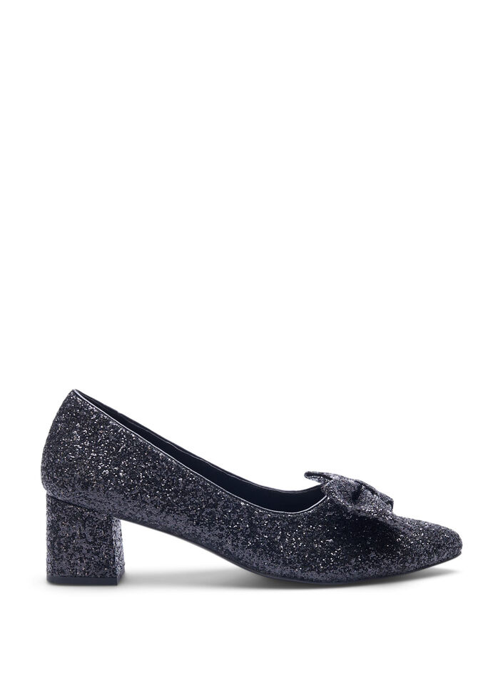Extra-Weite - Glitzer-Pumps mit Schleife, Schwarz, Packshot image number 0