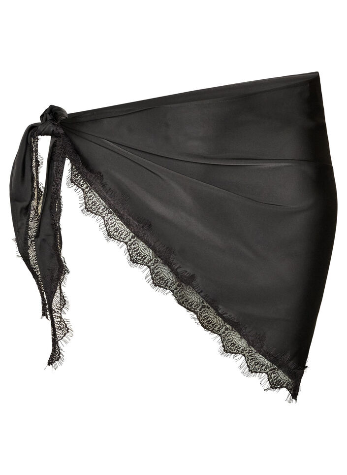 Schal aus Satin mit Spitzensaum, Schwarz, Packshot image number 0