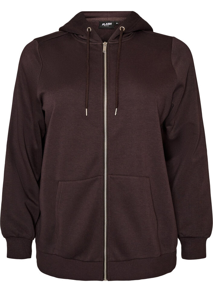 Kapuzensweatshirt mit Rei&szlig;verschluss und Taschen, Braun, Packshot image number 0