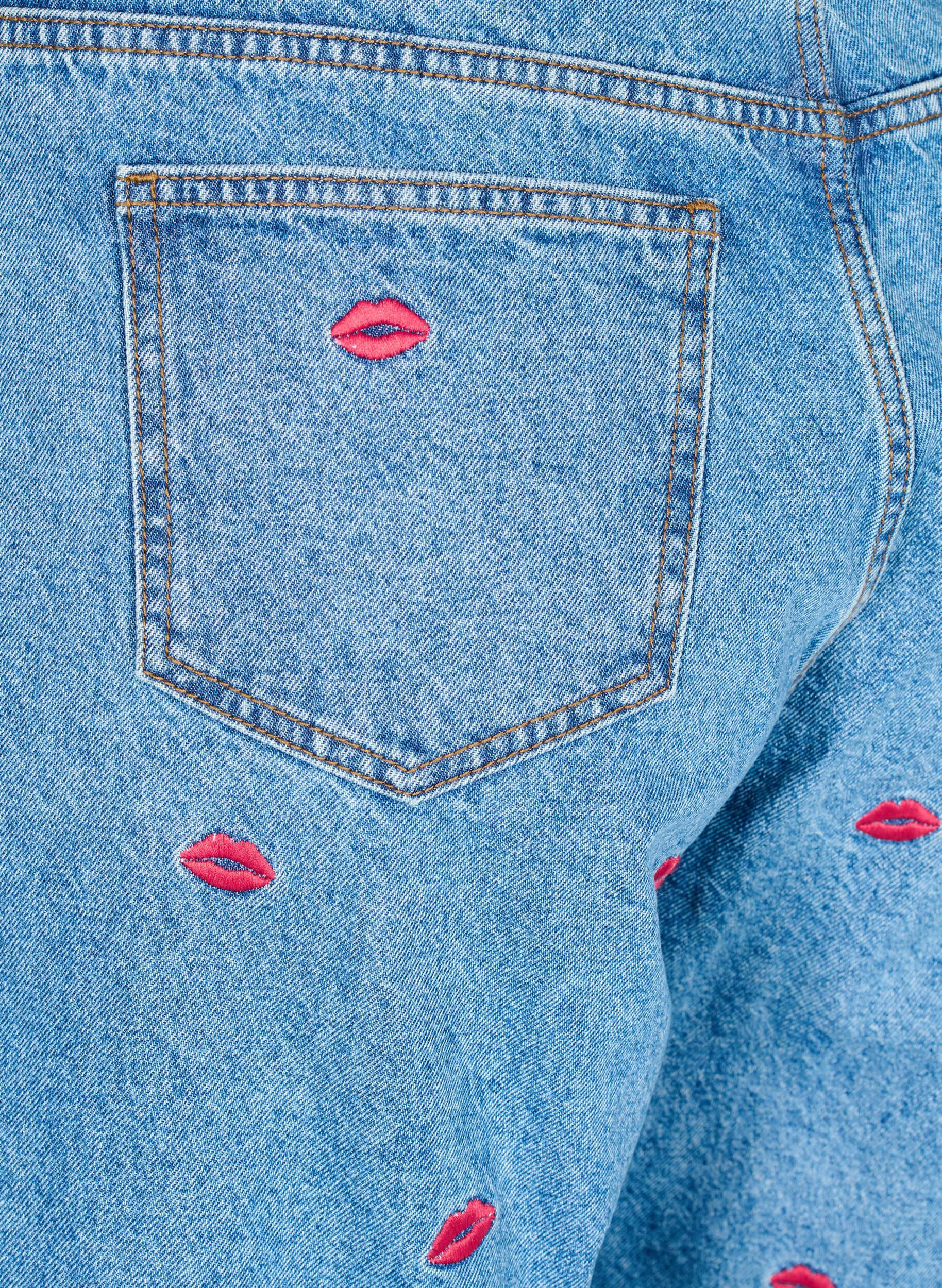 Zizzi Jean Gemma &agrave; taille haute et &agrave; d&eacute;cor l&egrave;vres, Bleu, Packshot image number 3