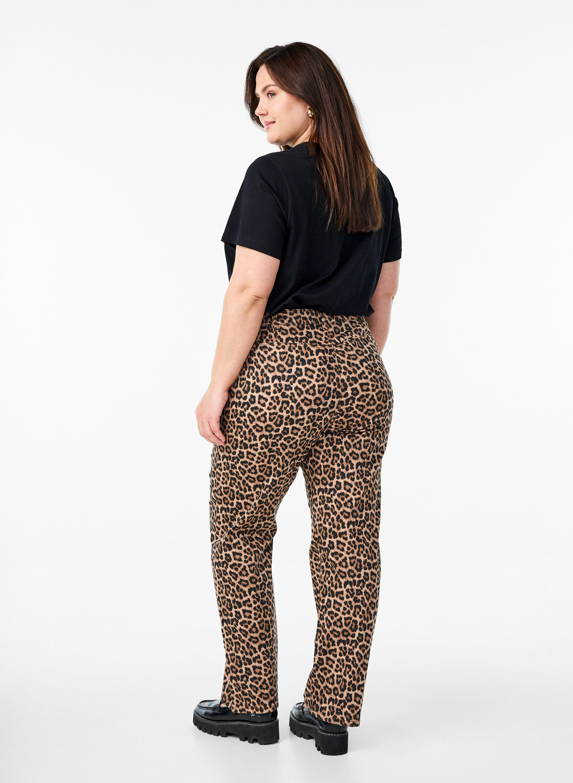 Zizzi Leopard Jeans mit normaler Taille, Braun, Model image number 1
