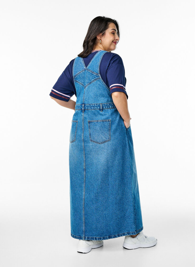 Midi-Latzkleid aus Denim, Blue Denim, Model image number 1