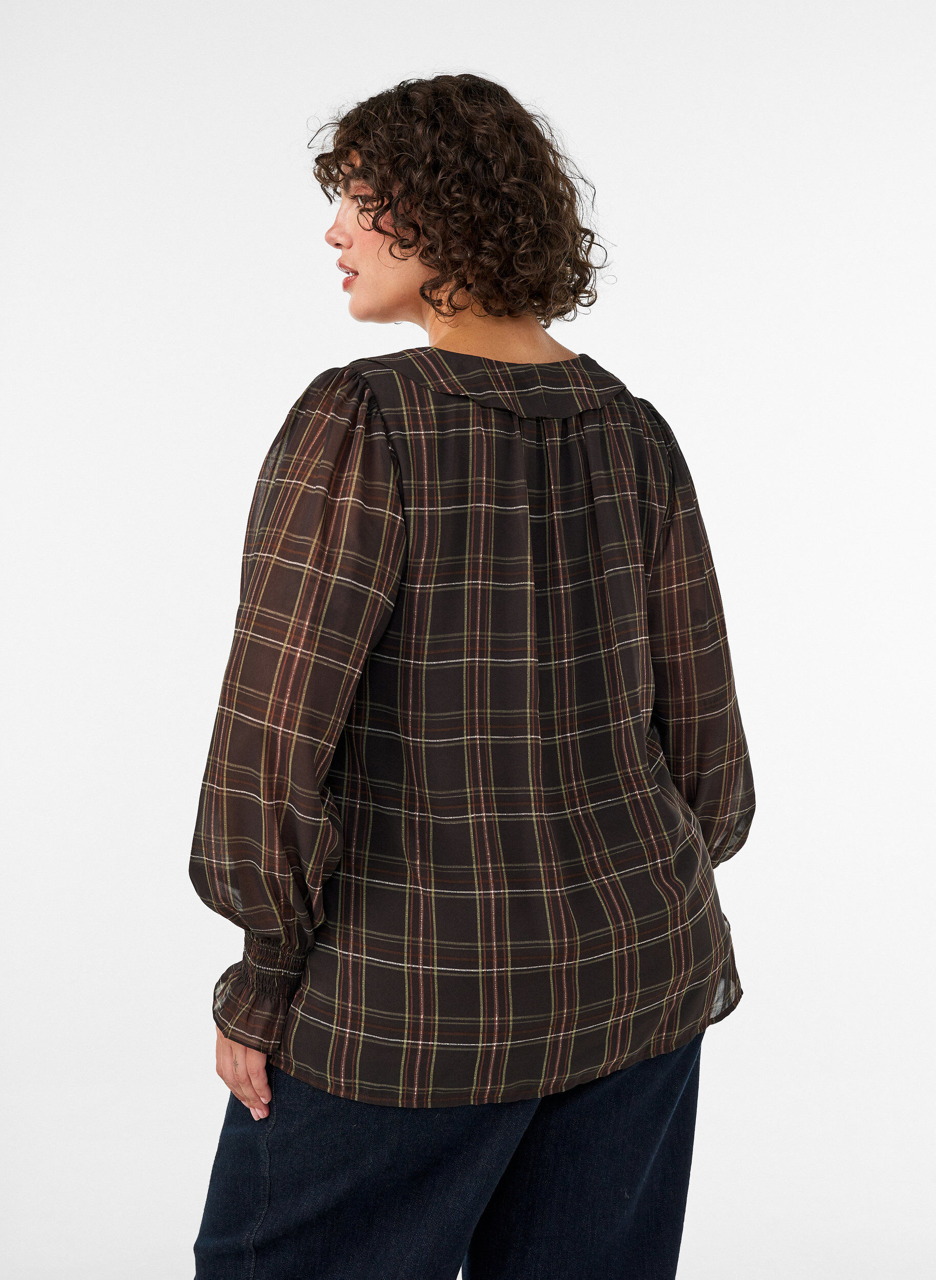 ZizziBluse mit Karomuster und R&uuml;schendetails, Gr&uuml;n, Model image number 2