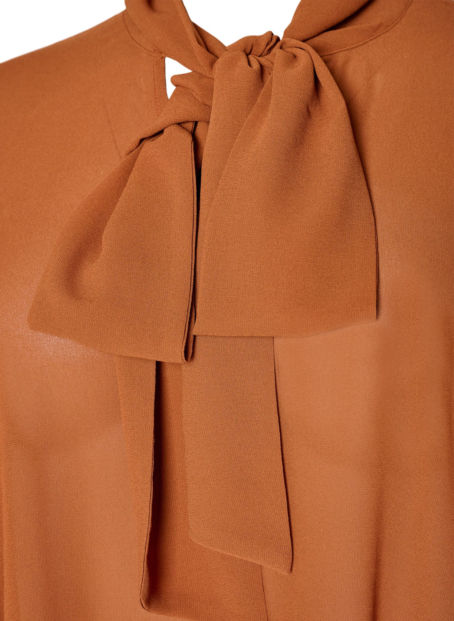 ZizziBluse mit Bindeband und R&uuml;schendetails, Braun, Packshot image number 2