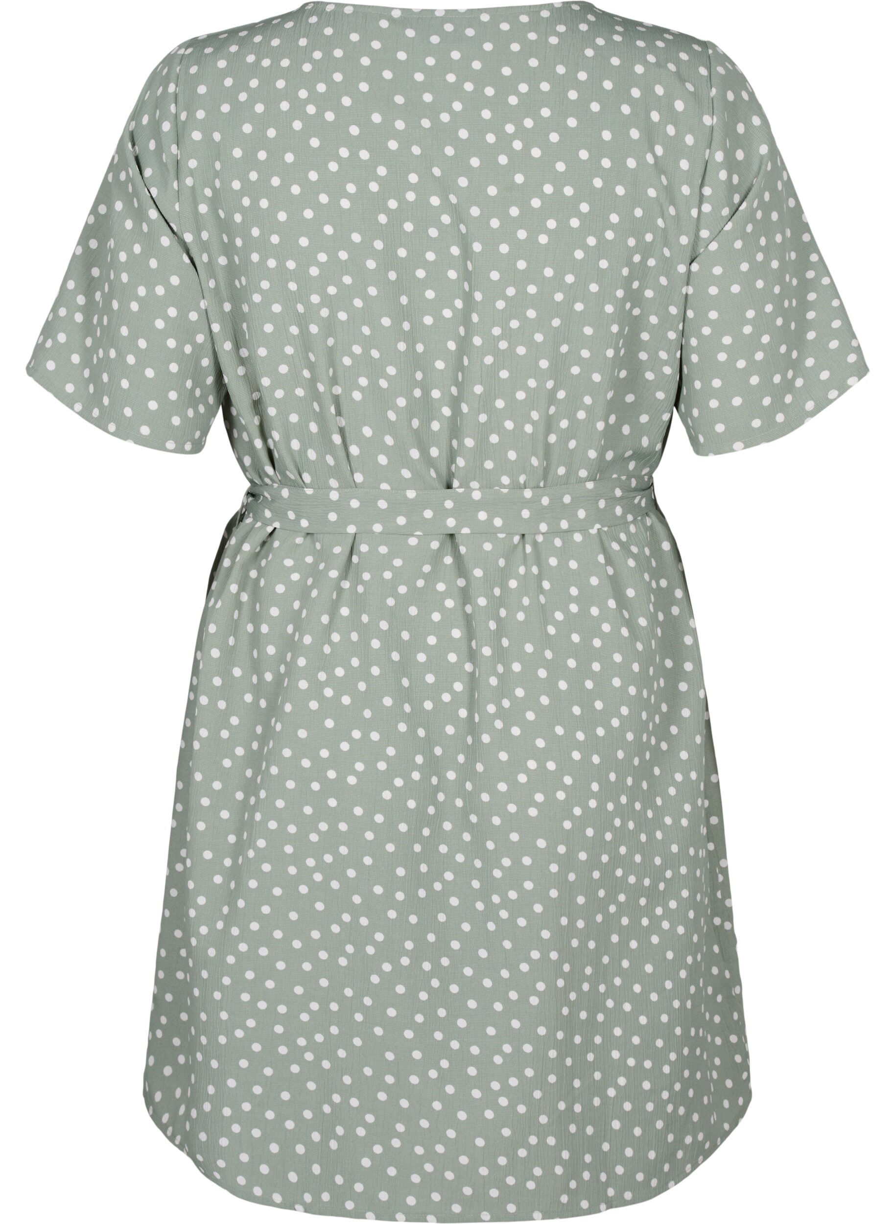 Zizzi FLASH &ndash; Kurz&auml;rmeliges Kleid mit G&uuml;rtel, Iceberg Green Dot, Packshot image number 1