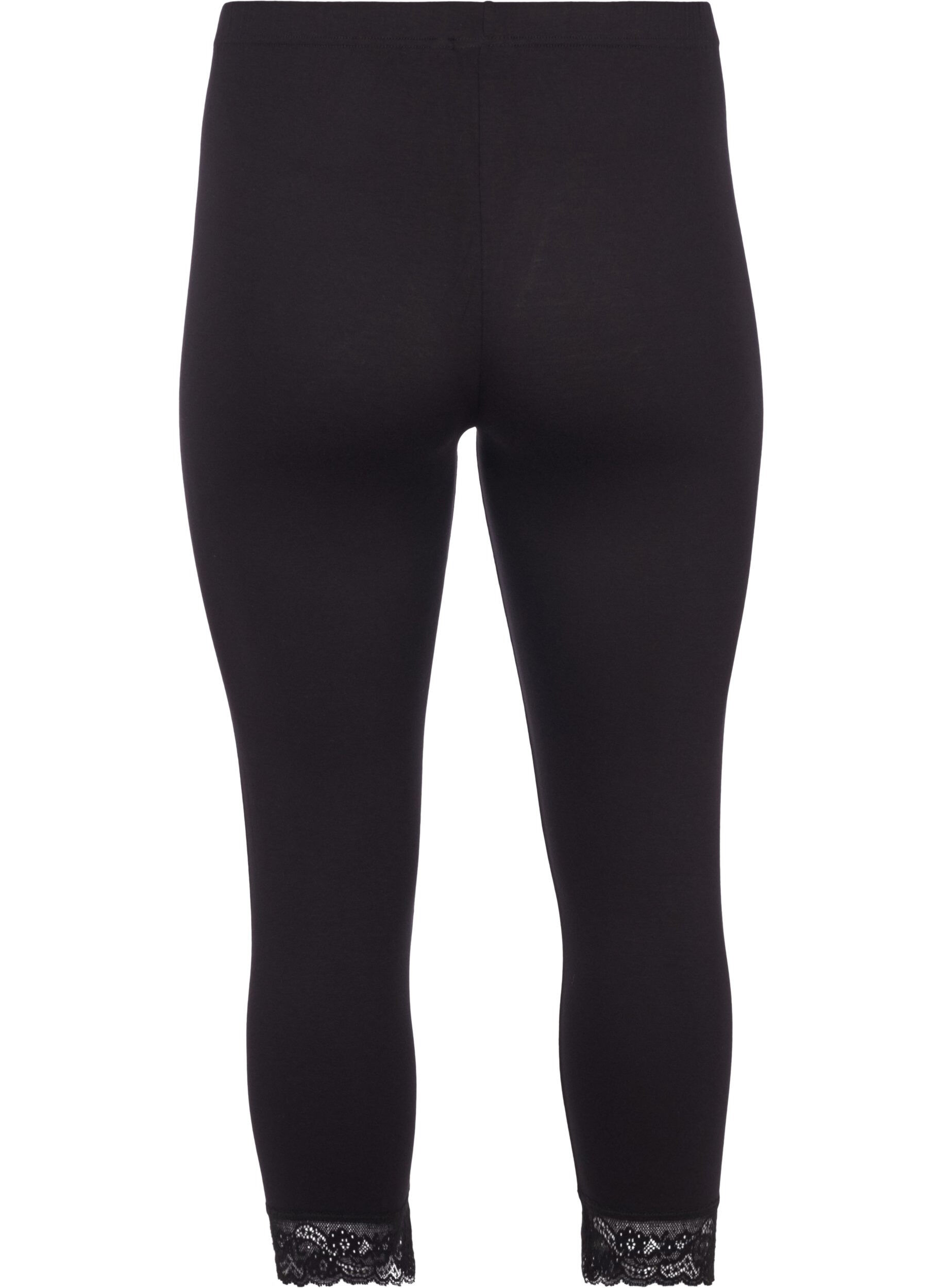 Zizzi Basic 3/4 Leggings mit Spitzenbesatz, Schwarz, Packshot image number 1