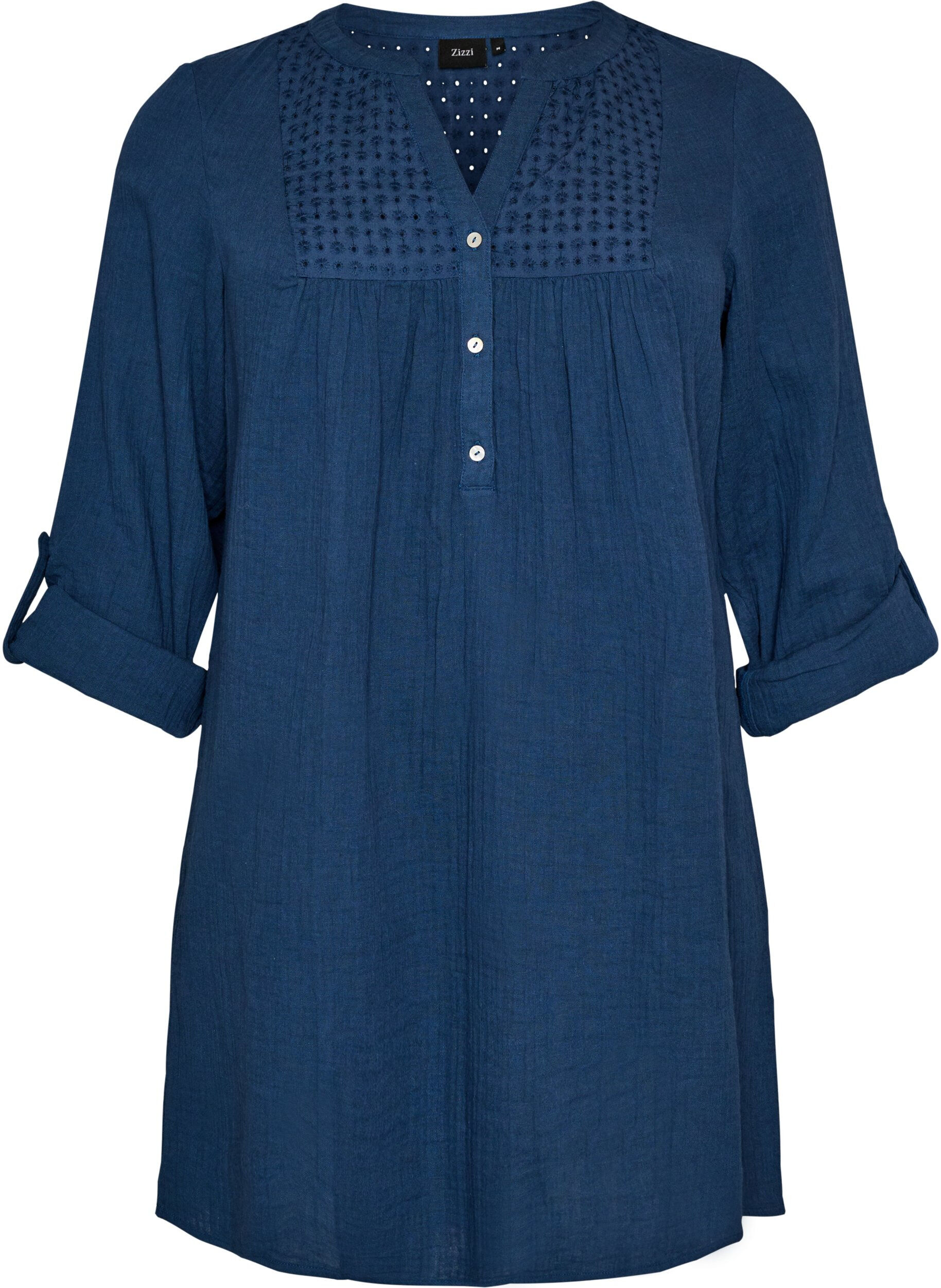 ZizziTunique en mousseline de coton avec broderie anglaise, Bleu, Packshot image number 0