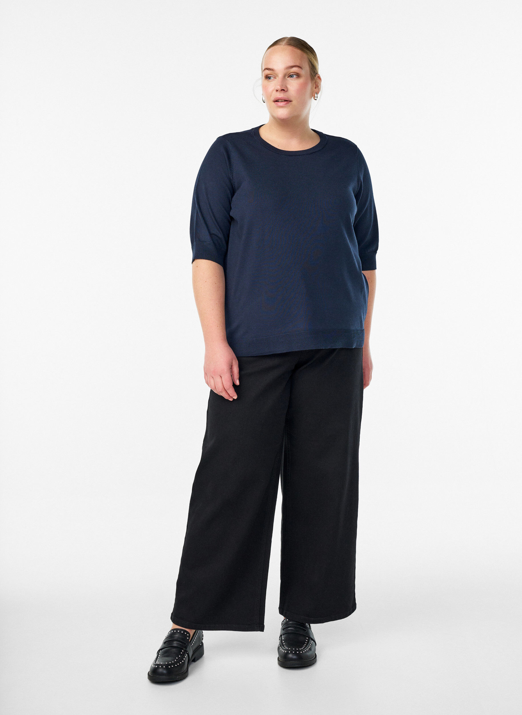 ZizziBlouse en fine maille &agrave; manches courtes, Bleu, Model image number 1