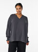 Blouse avec poignets smock&eacute;s et col en V, Gris anthracite, Model image number 0