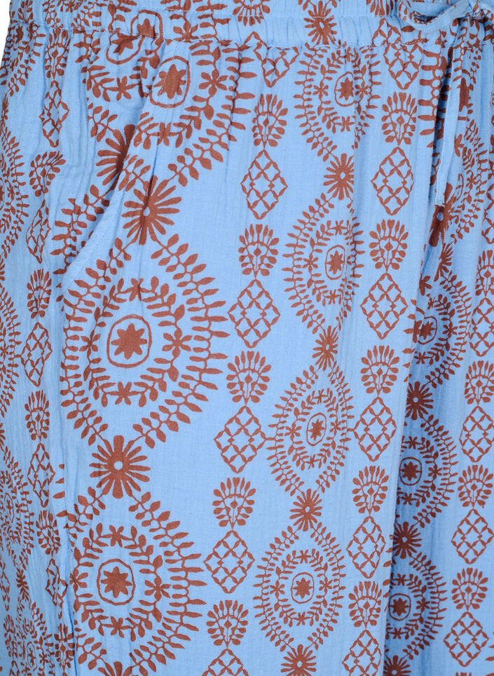 Pantalon ample en mousseline de coton &agrave; motif, Bleu Clair, Packshot image number 2